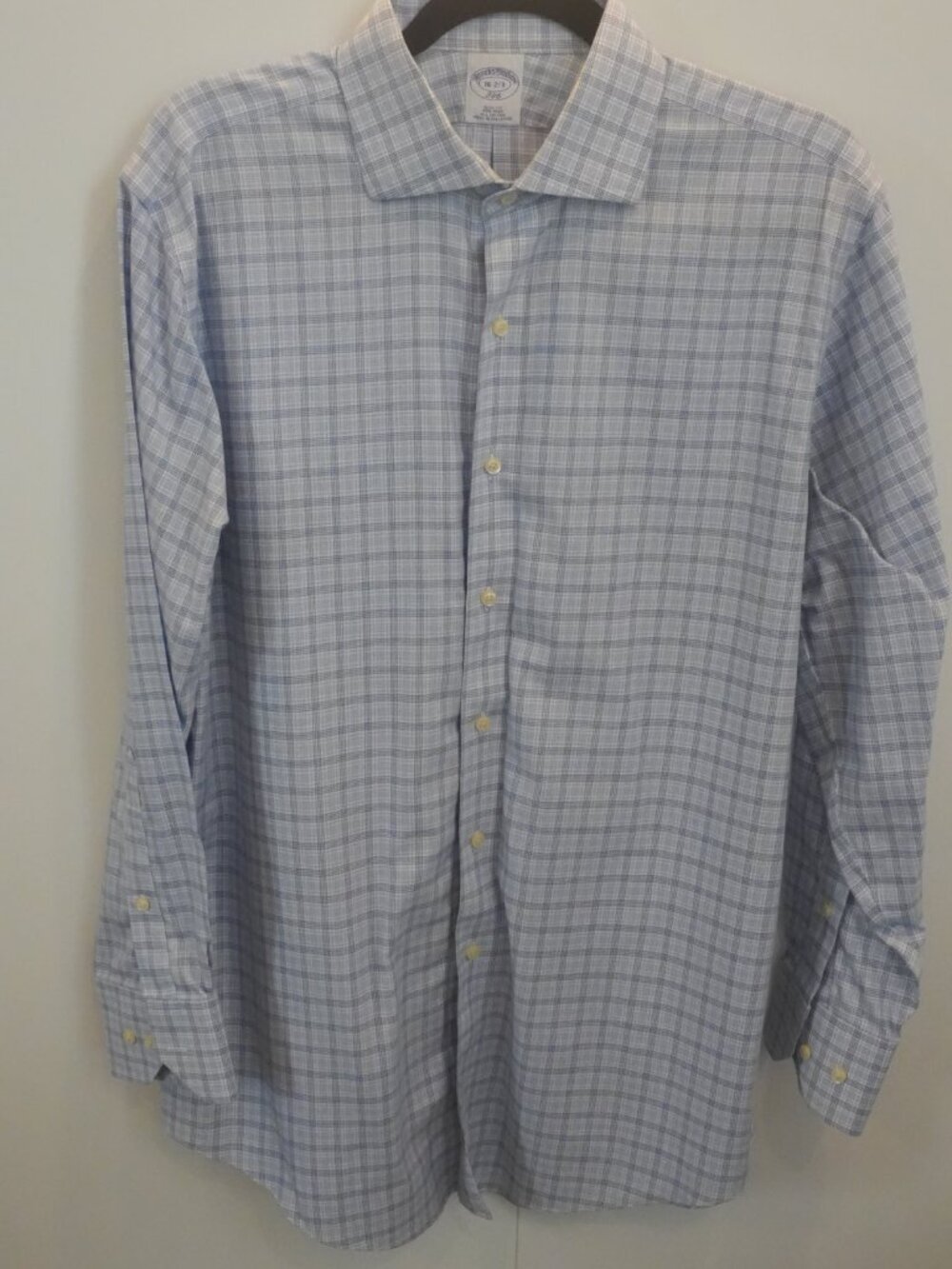 Brooks Brothers 346 Slim Fit Non-Iron Dress Shirt Blue Plaid Men's 16 32/33
